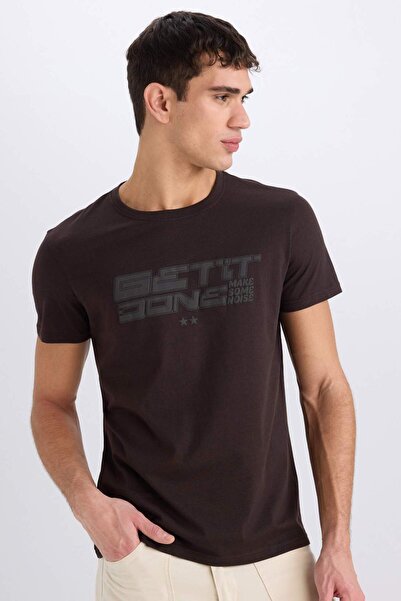 DeFacto 100% Cotton Slim Fit Slim Fit Crew Neck Printed Short Sleeve T-Shirt E0577Ax25Sm