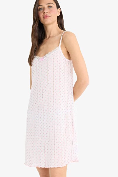 DeFacto Regular Fit Askılı Dantelli Gecelik-Fall in Love F5772AX25SM