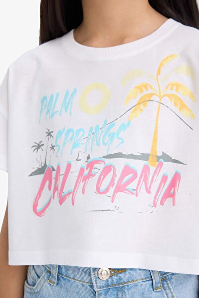 DeFacto Girl's Crop Crew Neck Printed Short Sleeve T-Shirt E0388A825Sm