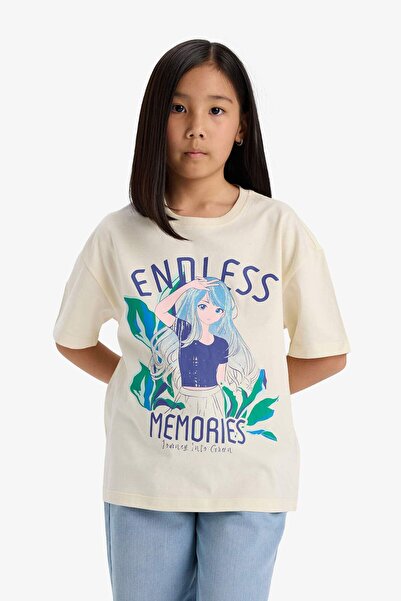 DeFacto Κοριτσίστικο μπλουζάκι με κοντό μανίκι με φαρδιά εφαρμογή με λαιμόκοψη E0356A825SM