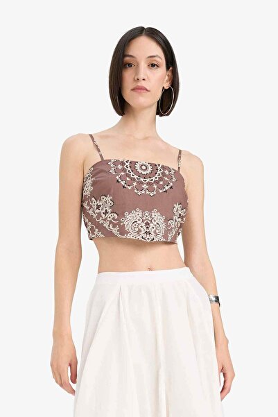 DeFacto Afra X Square Neck Voile Patterned Strap Blouse F7754Ax25Hs
