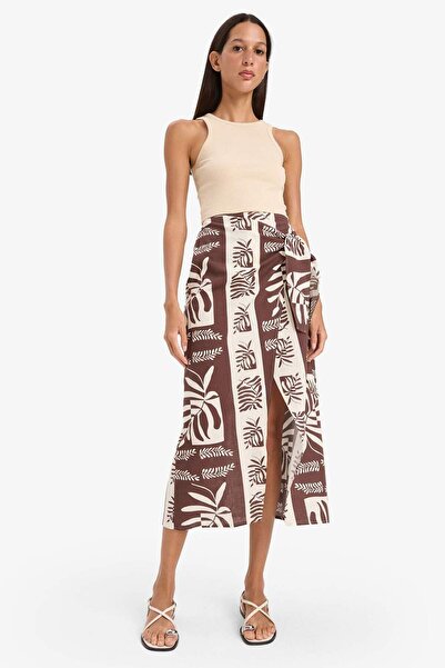 DeFacto Regular Fit Tropikal Desenli Pamuklu Plaj Eteği-Fall in Love E1169AX25SM
