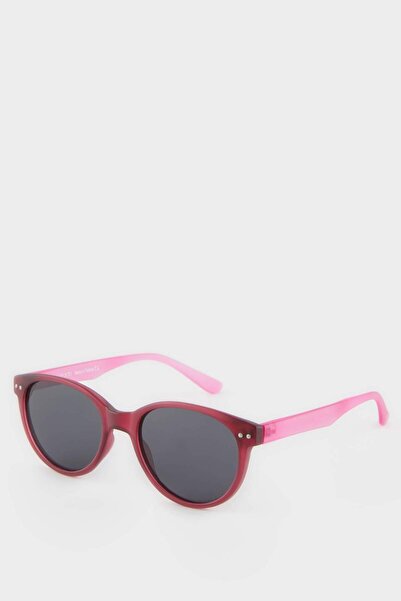 DeFacto Girl's Round Red and Pink Plastic Frame Black Glass Polarized Sunglasses F4369A8Ns