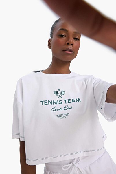 DeFacto Tricou cu mânecă scurtă pentru sport, cu mânecă largă, cu decolteu largi, imprimat, DeFactoFit E3597AX25SM