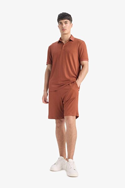 DeFacto Slim Fit με λεπτή εφαρμογή με λαιμόκοψη πόλο με κοντό μανίκι με υφή με κρυμμένο μπλουζάκι E1222AX25SM