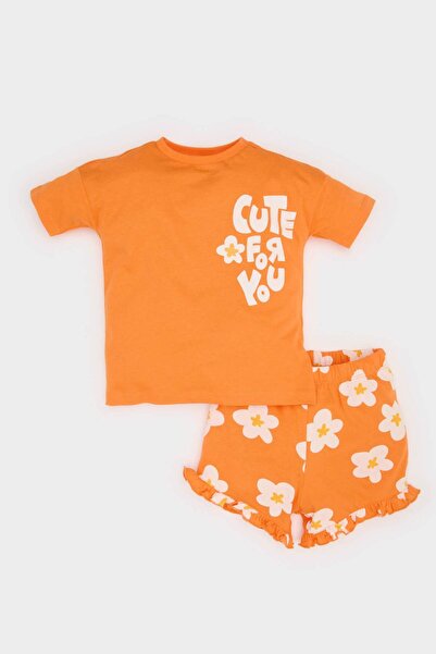 DeFacto 2-teiliges Set für Babys, Mädchen, bedrucktes Kurzarm-T-Shirt, Blumen-Shorts E0684A525SM