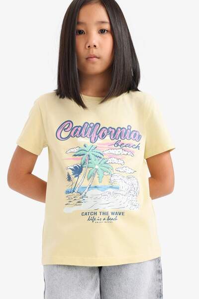 DeFacto Girl's Crew Neck Printed Short Sleeve T-Shirt E0351A825Sm