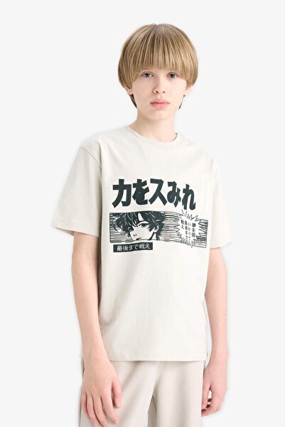 DeFacto Boy's Crew Neck Printed Short Sleeve T-Shirt E0188A825Hs