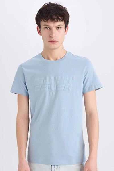 DeFacto Tricou cu mânecă scurtă, 100% bumbac, slim fit, cu decolteu, imprimat E0577AX25SM