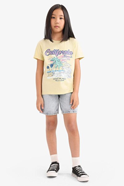 DeFacto Girl's Crew Neck Printed Short Sleeve T-Shirt E0351A825Sm