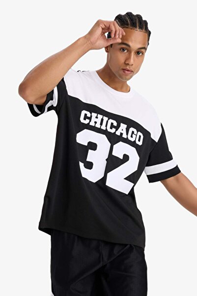 DeFacto Defactofit Quick Dry Oversize Wide Fit Crew Neck Printed Athlete Short Sleeve T-Shirt E4121Ax