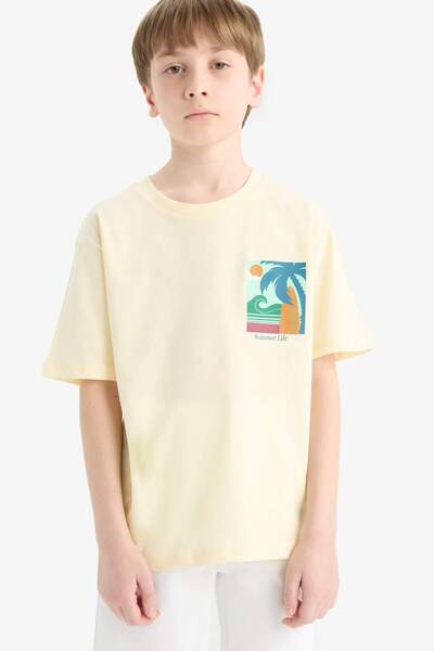 DeFacto Boy's Crew Neck Printed Short Sleeve T-Shirt E4162A825Sm