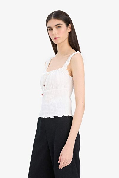 DeFacto Slim Fit Dar Kesim Kare Yaka Bürümcük Beyaz Atlet F3186AX25SM