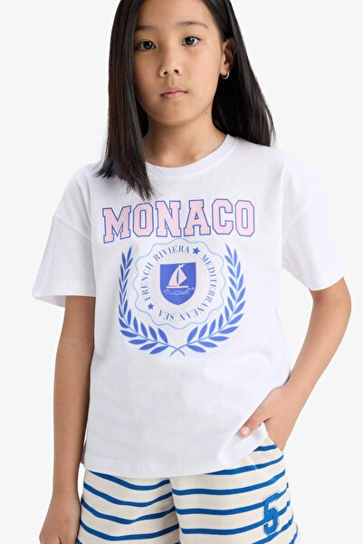 DeFacto 2-teiliges Kurzarm-T-Shirt mit Rundhalsausschnitt für Mädchen, Relax Fit, D9430A825SM