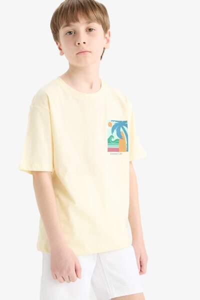 DeFacto Boy's Crew Neck Printed Short Sleeve T-Shirt E4162A825Sm