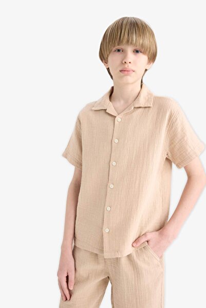 DeFacto Erkek Çocuk Oversize Geniş Kalıp Polo Yaka Müslin Kısa Kollu Gömlek W3239A625HS