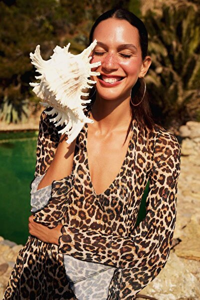 DeFacto Regular Fit Leopar Desenli Tül Plaj Elbisesi-Fall in Love C5800AX25SP