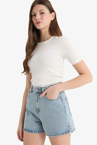 DeFacto Mom Fit Yüksek Bel Crop Fit Jean Şort E0928AX25SM