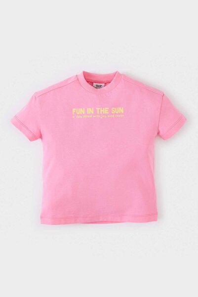 DeFacto Baby Mädchen Kurzarm-T-Shirt mit Rundhalsausschnitt und Aufdruck E0698A525SM