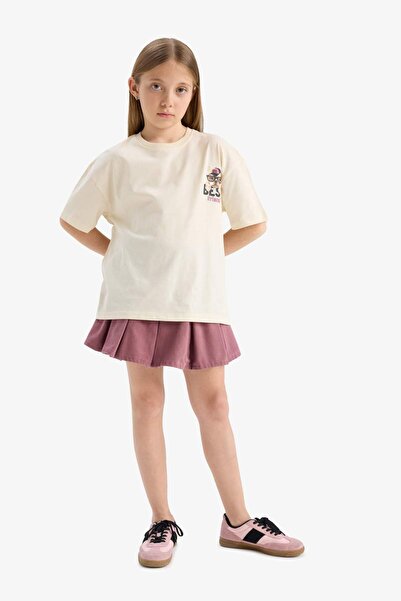 DeFacto Girl's Oversize Wide Fit Crew Neck Back Printed Short Sleeve T-Shirt E0357A825Sm