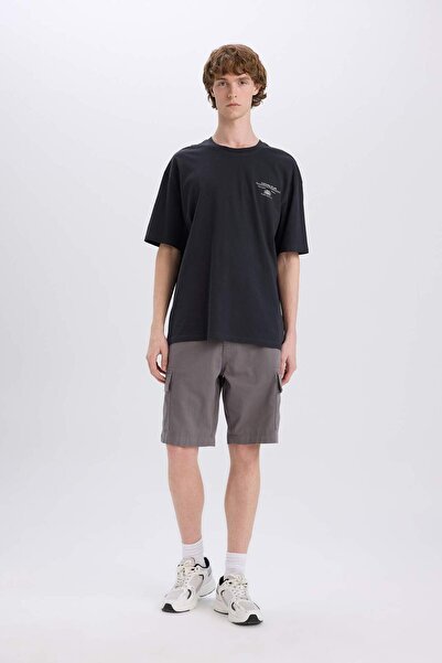 DeFacto 100% Cotton Boxy Fit Crew Neck Back Printed Short Sleeve T-Shirt E4544Ax25Sm