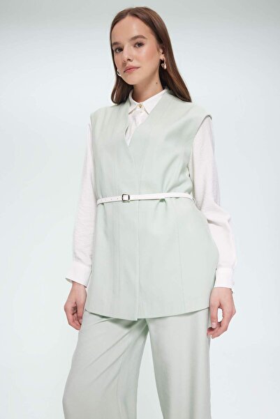 DeFacto V Yaka Kemerli Twill Tesettür Klasik Yelek F1371AX25SM