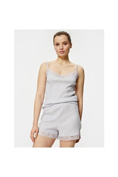 Koton Pijama Altı Şort Dantelli Fitilli Normal Lastikli Bel
