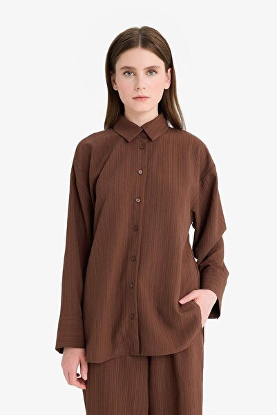 DeFacto Relax Fit 2Li Suit Seersucker Textured Long Sleeve Shirt Pants F4094Ax25Sm