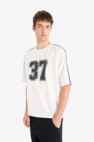 DeFacto %100 Pamuk Loose Fit Bisiklet Yaka Baskılı Kısa Kollu Tişört F0186AX25SM