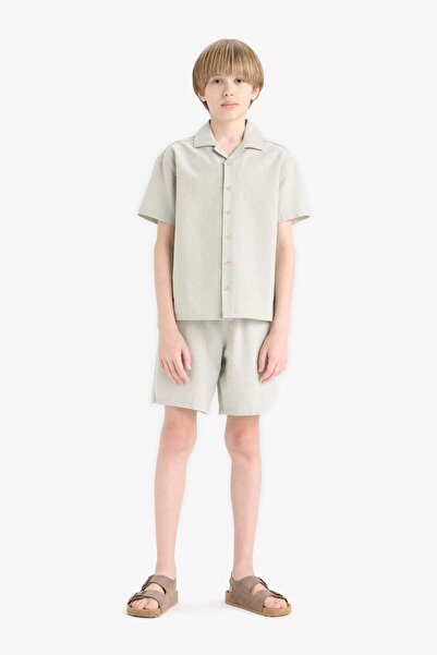 DeFacto Erkek Çocuk Oversize Geniş Kalıp Polo Yaka Müslin Kısa Kollu Gömlek E3314A825HS