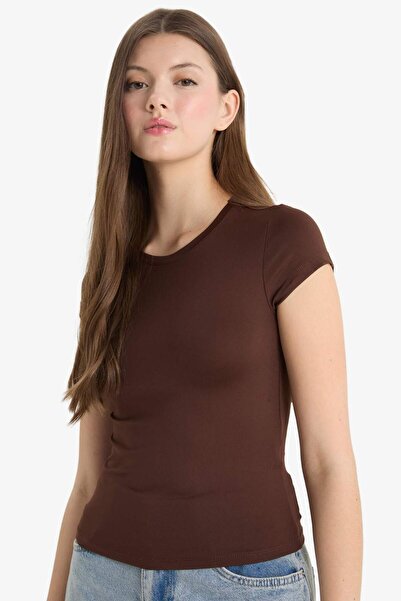 DeFacto Fitted Crew Neck Basic Plain Short Sleeve Black T-Shirt F3833Ax25Sm