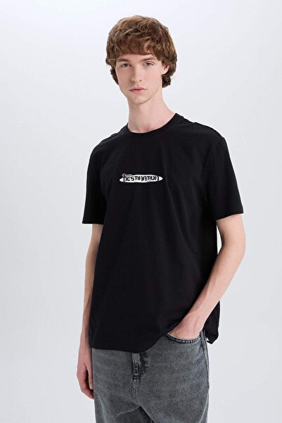 DeFacto 100% βαμβακερό κοντομάνικο μπλουζάκι με κανονική εφαρμογή με λαιμόκοψη E3783AX25SM