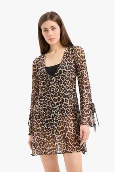 DeFacto Regular Fit Leopar Desenli Tül Plaj Elbisesi-Fall in Love C5800AX25SP