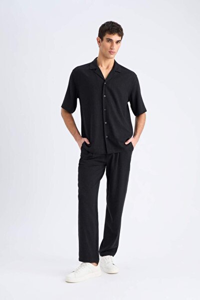 DeFacto Yazlık Viskon Jogger Pantolon Regular Fit Normal Kesim Keten Karışımlı Düz Paça Cepli B4867AX25SM