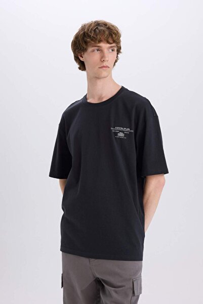 DeFacto 100% βαμβακερό μπλουζάκι με κοντό μανίκι με λαιμόκοψη με λαιμόκοψη E4544AX25SM