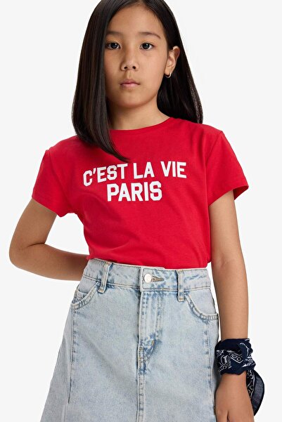 DeFacto Girl's Crew Neck Printed Short Sleeve T-Shirt E5894A825Sm