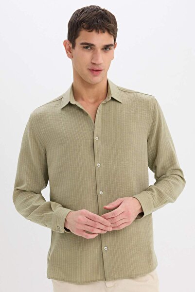 DeFacto Regular Fit Italian Collar Linen Look Long Sleeve Shirt E1210Ax25Sm