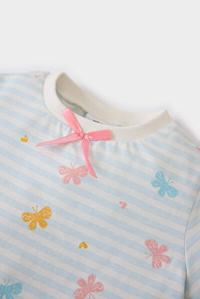 DeFacto Kız Bebek Pijama Takımı Kelebek Desenli Kısa Kollu Penye Üst Beli Lastikli Şort E1550A525HS