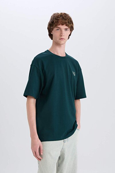 DeFacto 100% βαμβακερό μπλουζάκι με κοντό μανίκι με λαιμόκοψη με λαιμόκοψη E3941AX25SM