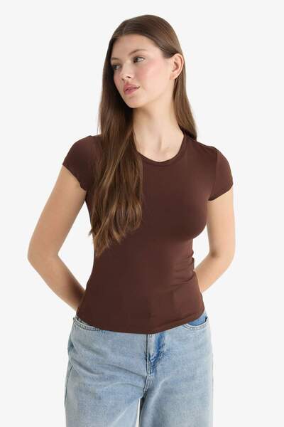 DeFacto Fitted Crew Neck Basic Plain Short Sleeve Black T-Shirt F3833Ax25Sm