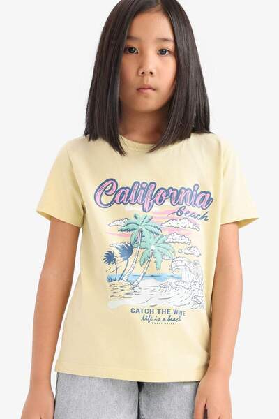 DeFacto Girl's Crew Neck Printed Short Sleeve T-Shirt E0351A825Sm