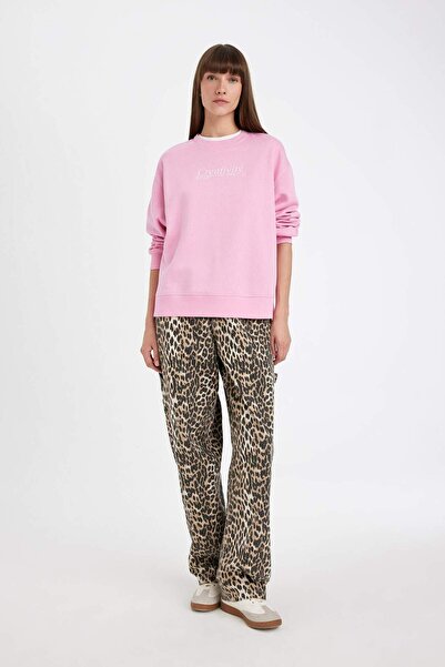 DeFacto Relax Fit Bisiklet Yaka Baskılı Kalın Sweatshirt D3135AX24WN