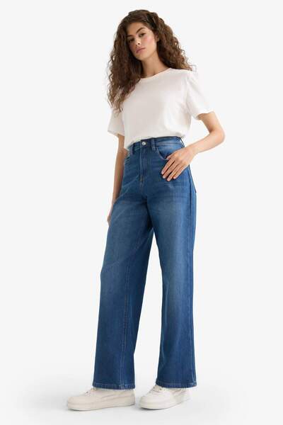 DeFacto Relax Fit Ψηλόμεσο Μακρύ Τζιν Παντελόνι C9615AX24WN