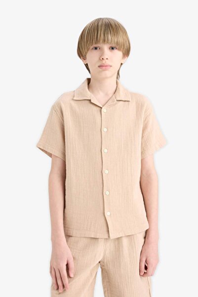 DeFacto Erkek Çocuk Oversize Geniş Kalıp Polo Yaka Müslin Kısa Kollu Gömlek W3239A625HS