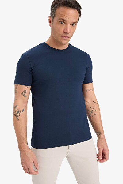 DeFacto Slim Fit Slim Fit Crew Neck Εύκαμπτο ύφασμα κοντομάνικο μπλουζάκι E2635AX25SM