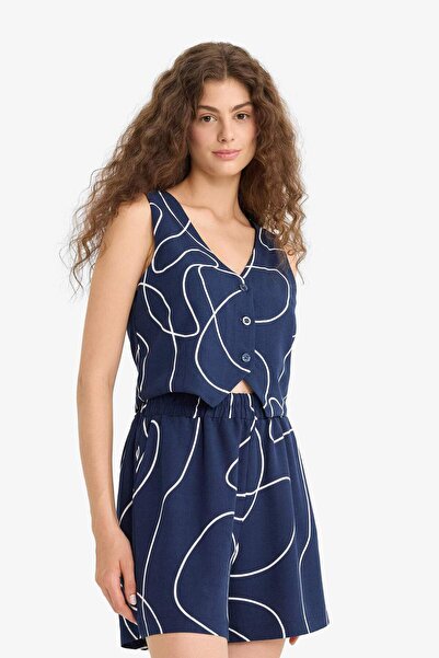 DeFacto Regular Fit Normal Bel Desenli Esnek Bantlı Keten Karışımlı Şort D0317AX25SM