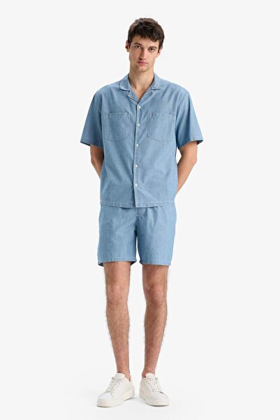 DeFacto %100 Pamuk Yazlık Beli Lastikli Relax Fit Rahat Jean Bermuda Şort F5594AX25SM