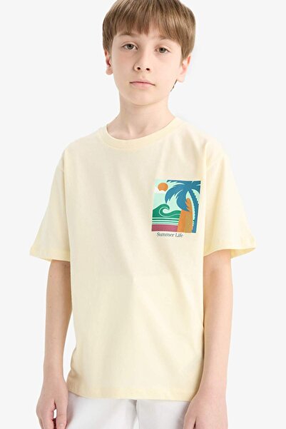 DeFacto Boy's Crew Neck Printed Short Sleeve T-Shirt E4162A825Sm