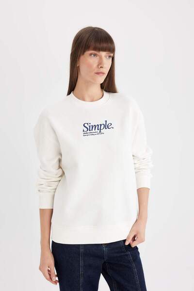 DeFacto Relax Fit Sweatshirt mit Rundhalsausschnitt und Aufdruck, dick, D3134AX24WN