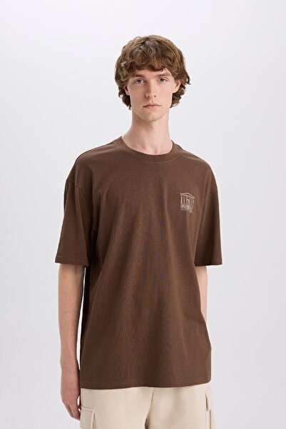 DeFacto 100% βαμβακερό μπλουζάκι με κοντό μανίκι με λαιμόκοψη με λαιμόκοψη E4539AX25SM